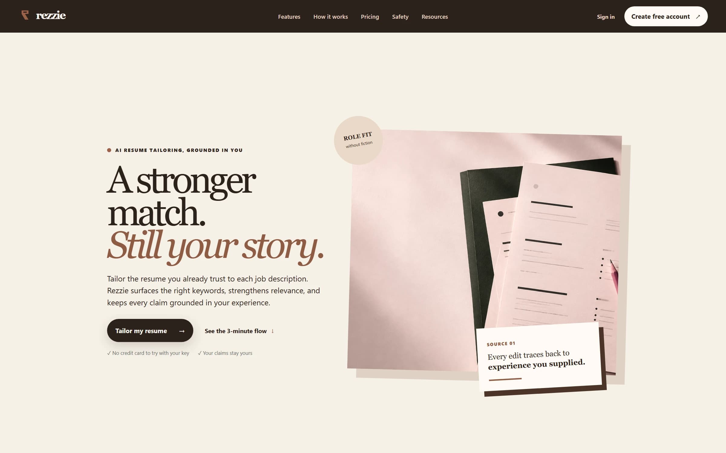 Rezzie website showing its product introduction and visual identity