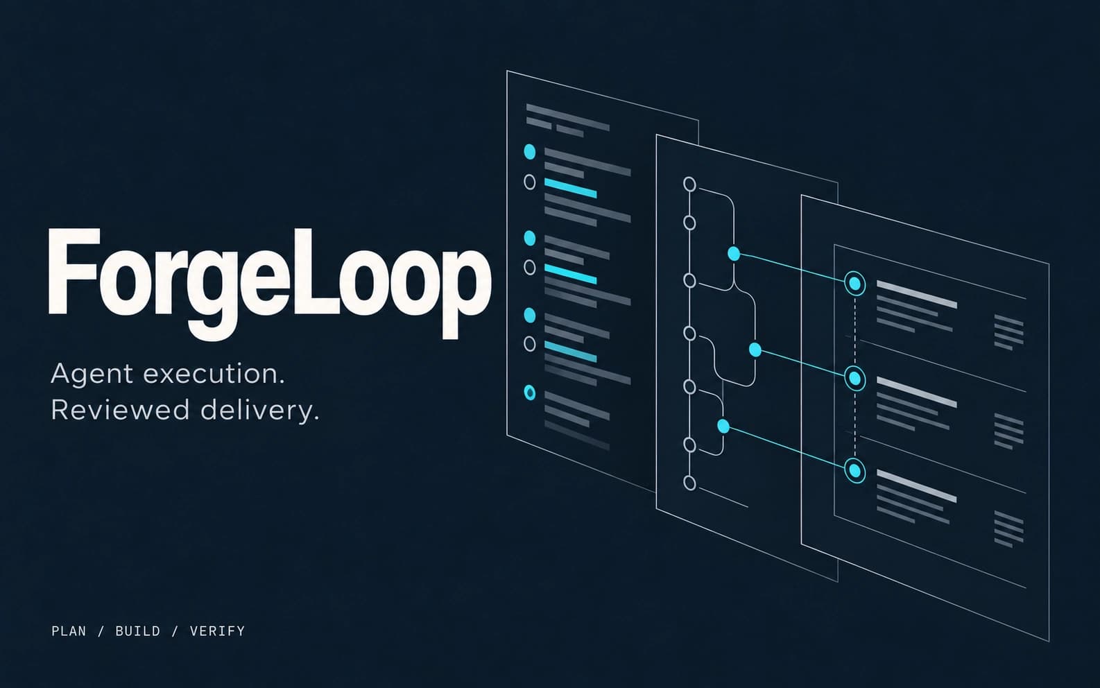 ForgeLoop editorial cover with typography and a conceptual software workflow