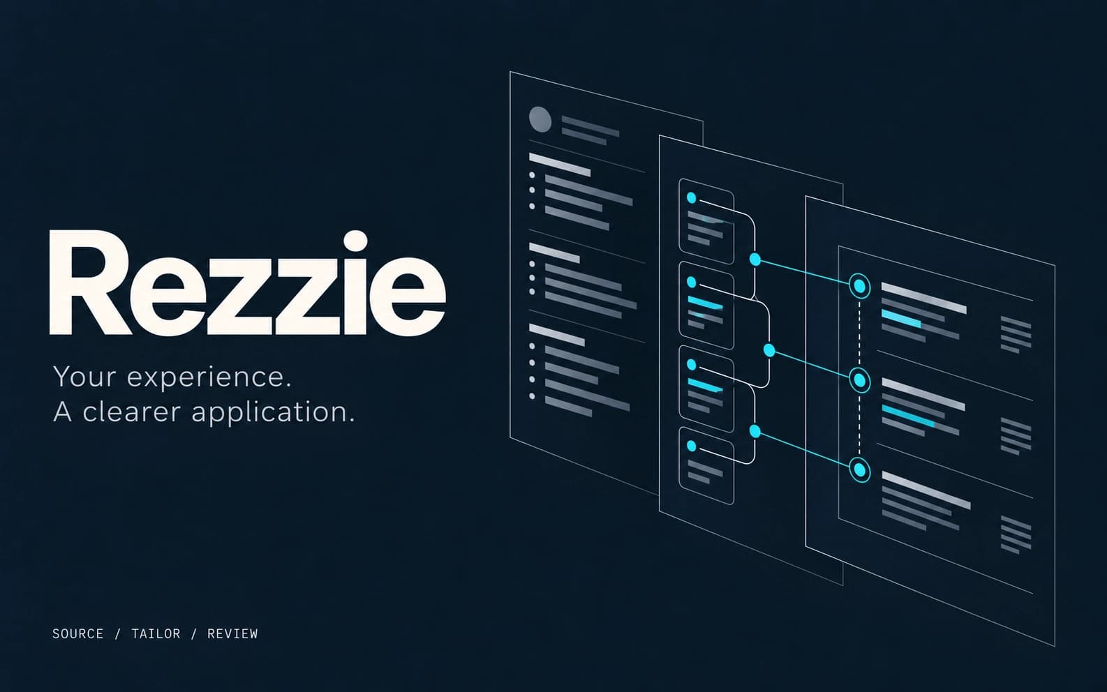 Rezzie editorial cover with typography and a conceptual software workflow